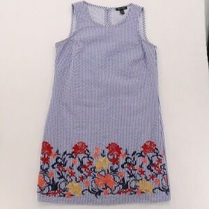 Sam and Jess Floral Embroidered Shift Dress Womens Size PS Blue White Striped